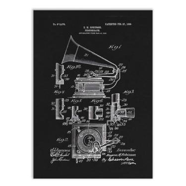 Imagem de Placa Decorativa Toca Discos Musica Patente Vintage Decoração Retro