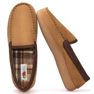 Imagem de Fruit of the Loom Chinelo veneziano masculino de microcamurça – confortável, sola de espuma viscoelástica para uso interno/externo, lavável na máquina, Bronzeado, 7-8
