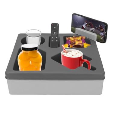 Imagem de Suporte de Copo para sofá, Bandeja Com Suporte para Telefone, Silicone, Plástico, Suporte para Bebidas, para Cama, Carro, Controle Remoto, Lanches e Outros Itens (GREY)