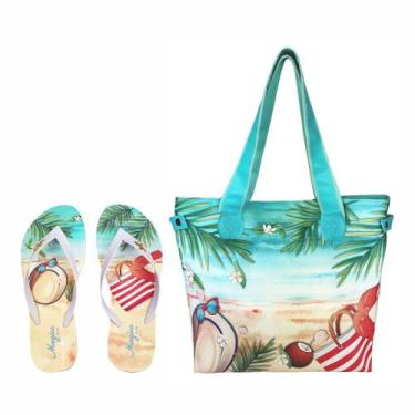 Imagem de Bolsa Feminina Praia e Chinelo Slim Azul Magicc BCH-232, 39/40