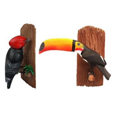 Imagem de Kit 2 Peças Tucano Na Casca E Pica Pau Enfeite Parede Resina - Hp Deco