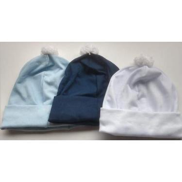 Imagem de Kit Touca recém nascido bebê 100% Algodão Antialérgico 3 peças menino 