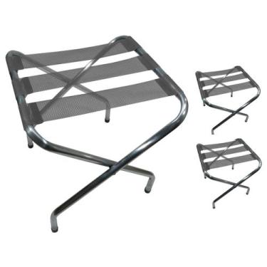 Imagem de Kit 3 Suporte De Malas Dobrável Alumínio Hotel Até 100kg Cinza - Zaka