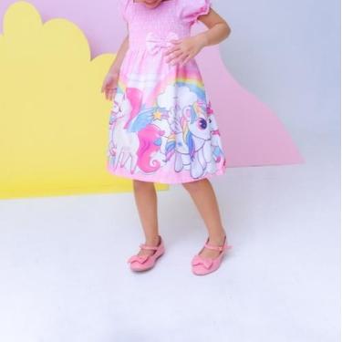 Imagem de Vestido Ciganinha Manguinha Bufante Unicórnio - Utchuk Kids, Rosa, P