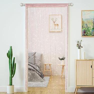 Imagem de Cortinas de cordão de porta divisória de sala de estar, porta de quarto pendurado hippie decoração de lantejoulas cortina de franjas armário janela painéis de parede decorações de festa de cozinha tela borla boho (rosa claro, 99 × 200 cm)