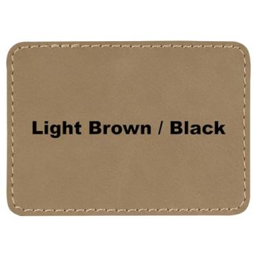 Imagem de 7,6 cm x 5.1 cm retângulo branco laserável chapéu remendos com adesivos de couro sintético para chapéus, reparo de tecido personalizado, suprimentos a laser de costura (marrom claro/preto, pacote com