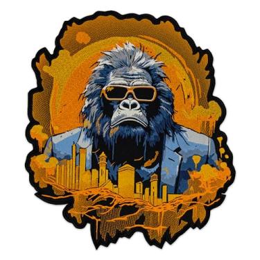 Imagem de EMBROVERSE Patch grande bordado Urban Gorilla Boss - Pano de fundo luxuoso com paisagem urbana estilo urbano, acessório de jaqueta com ferro nas costas, 22,6 x 25,4 cm