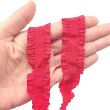 Imagem de Lmlliang Acabamento elástico de renda de 2,5 cm, fita de algodão elástico, acabamento elástico macio com babados para costura, lingerie DIY, artesanato, decoração de casamento (vermelho)