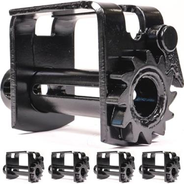 Imagem de US Cargo Control Guincho deslizante de perfil baixo para trilhos duplos em L (pacote com 5), guincho de 10 cm comporta até 4 metros de correia, desliza para qualquer posição para controle de guincho,