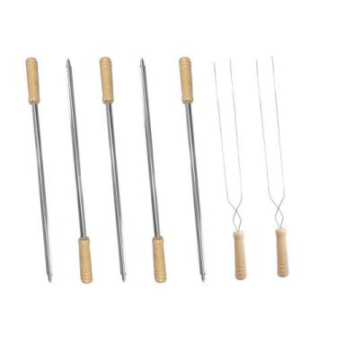 Imagem de Kit 7 Espetos Simples e duplo Inox c/ Cabo churrasco carnes - Araminas