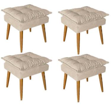 Imagem de Kit 04 Puff Puf Banqueta Opala Para Quarto Sala Recepção Suede Bege - 