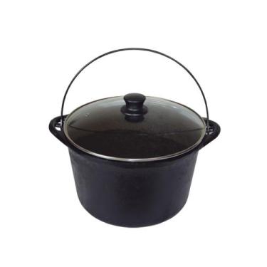 Imagem de Panela Ferro Fundido Caldeirão Antigo Tampa Vidro 20cm 3L - Rig Fundid