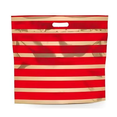 Imagem de Sacola Metalizada com Zip - 46x43x5cm - Listrado Vermelho/Dourado - 1 
