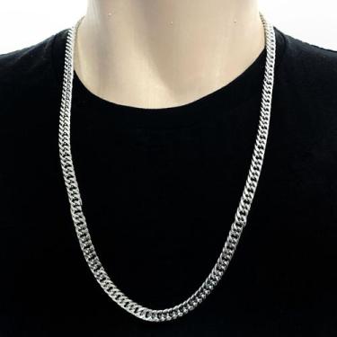 Imagem de Colar Elo Duplo Masculino 7mm Aço Inox Legitimo Prata 70cm - Azmar Sem