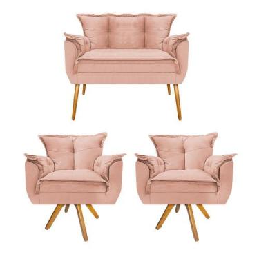 Imagem de Kit Namoradeira e 02 Poltronas Opala Base Giratória Sala de Estar Rece