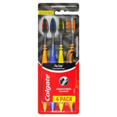 Imagem de Escova Dental Colgate Zig Zag Carvão Macia Cores Sortidas 4 Unidades