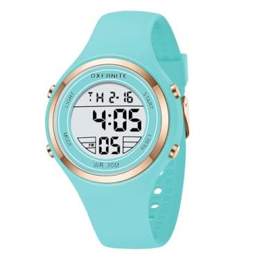 Imagem de Relógio digital feminino, moderno, esportivo, ao ar livre, à prova d'água, com pulseira de silicone, cronômetro, despertador, calendário, relógio de pulso feminino azul