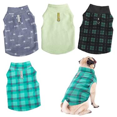 Imagem de 4 peças de suéter de tecido de inverno para cães com anel de trela, colete de lã para cães, jaqueta, roupas quentes para cães pequenos, gato, chihuahua menino (padrão misto, G)