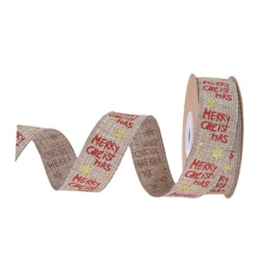 Imagem de Esquirla 8 jardas de fita de Natal, 1 rolo de tecido, decoração de ornamento de Natal para artesanato, embalagem, arranjo floral, feriado festivo, Bege, 2.5 Cm com Fio
