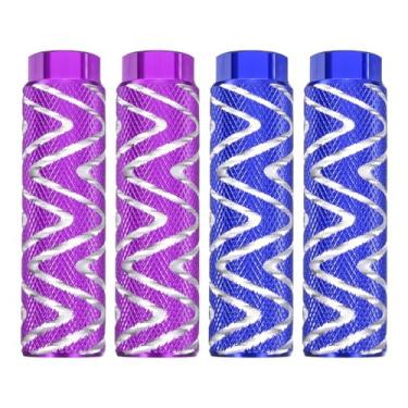 Imagem de HARFINGTON 2 pares de pedais de bicicleta de liga de alumínio traseiros para acrobacias antiderrapantes servem para eixos de 9,5 mm para mountain bike BMX, roxo e azul