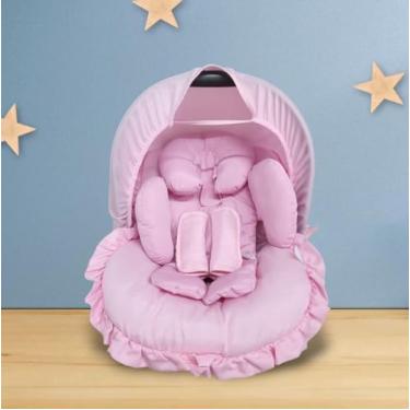 Imagem de Kit Capa/Forro Para Bebê Conforto Acolchoada Universal + Capota Protetora Solar + Apoio Redutor de Corpo + Protetores de Cinto - Rosa