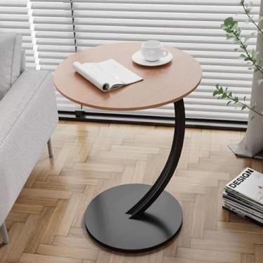 Imagem de Mesa lateral pequena para espaços pequenos com almofadas silenciosas feitas de MDF + metal, mesas laterais modernas para varanda, janelas de sacada, fácil de instalar, 8 cores, natural + preto