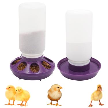 Imagem de HHNIULI Kit de comedouro e bebedouro de pintinhos 1L e bebedouro de pintinhos de 1L para bebês, galinha, pato, chocadeira, pato alimentador de codorna, alimentador de galinha e bebedouro (roxo)