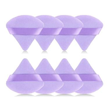 Imagem de RAREIUS 8Pcs Triangular Powder Puff Rosto Macio Veludo Maquiagem Puff para Pó Solto Corpo Pó Esponja de Maquiagem para Contorno Base Molhada Seca Blender Esponja Beleza Ferramenta de Maquiagem. (Roxo)