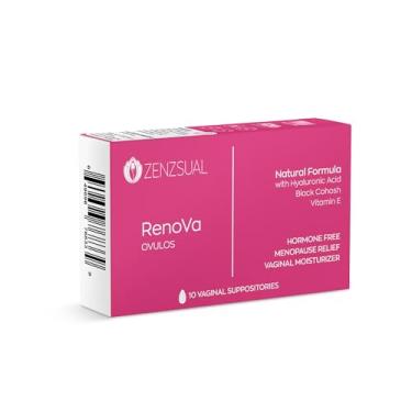 Imagem de ZENZSUAL Supositórios vaginais de ácido hialurônico Renova para mulheres - com cohosh preto e vitamina E - Suporte da menopausa para secura íntima e equilíbrio de pH - sem hormônios - 10 supositórios