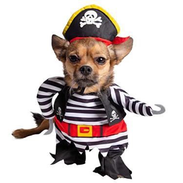 Imagem de Fantasia de pirata de cachorro Pet Krewe | Fantasia de animal de estimação para cães ou gatos com braços, chapéu de pirata, túnica e capa | Médio