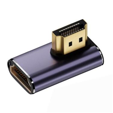 Imagem de xiwai HDMI 8K macho para HDMI 2.1 fêmea vertical 90 graus ângulo reto perfil baixo UHD adaptador de extensão compatível com HDTV 8K 60hz
