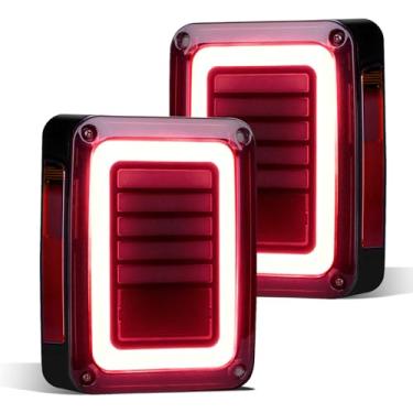 Imagem de FIERYRED Luzes traseiras de LED JK atualizadas compatíveis com Jeep Wrangler JK 2007-2018, luzes traseiras fumê para seta, corrida/freio e ré, 2 peças