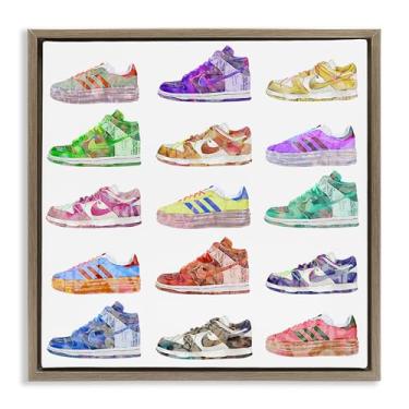 Imagem de Stupell Industries Modern Sneakers Array Framed Floater Canvas Wall Art Design por Ziwei Li, Moldura Flutuante Marrom, 45,7 x 45,7 cm