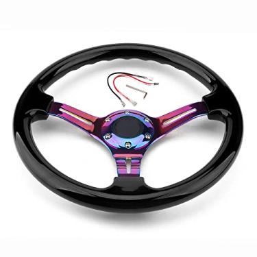Imagem de YEHICY 6 Bolt Car Racing Volante Rainbow Neo Cromado Moldura Raios Volante Universal Aftermarket Fit Carro e Simulação Jogo Pc