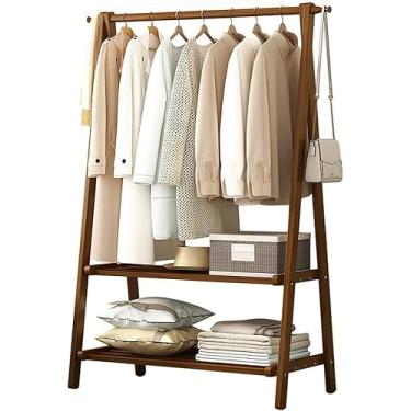 Imagem de Arara de roupas de bambu, trilho de roupas com prateleiras, suporte de casaco, trilho para pendurar roupas, leve e dobrável, organizador de roupas para entrada e quarto, marrom, 116 x 40 x 160 cm