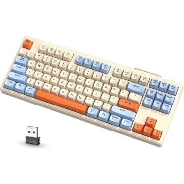 Imagem de M87 80% Teclado sem fio para jogos,87 teclas com luzes de arco-íris, Teclado para jogos de computador com Bluetooth 5.0/2.4Ghz de modo duplo para escritório silencioso/jogos -azul