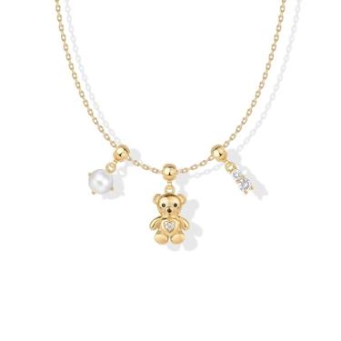 Imagem de PAVOI Colar com pingente peculiar banhado a ouro 14K para mulheres | Lindo colar delicado de zircônia cúbica raio com raio, coração de estrela, ferradura, pérola, berloques, Ouro amarelo, Zircônia