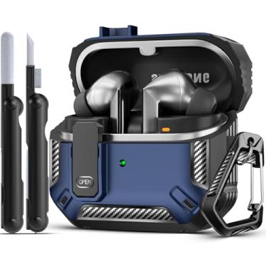 Imagem de MCTOPZO Capa Lock Fit projetada para Samsung Galaxy Buds3 FE (2025)/Buds3 Pro (2024)/Buds 3 (2024), com kit de limpeza, design de proteção de fibra de carbono à prova de choque