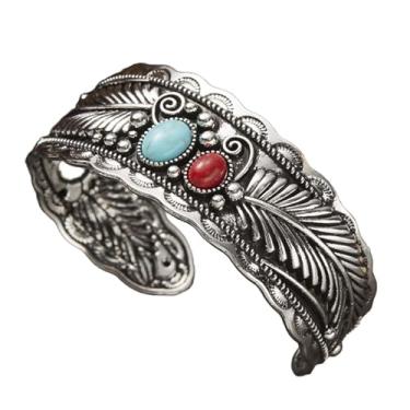 Imagem de A-yeite Bracelete vintage banhado a ouro prata folha borboleta pulseira grossa boêmio turquesa ajustável western cowgirl pulseiras para mulheres verão praia joias presentes, Adjustable, Zinco, Sem