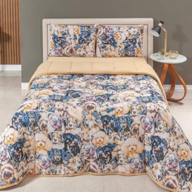 Imagem de Kit Edredom Casal Malha 100% Algodão 04 Pçs Liso Dupla Face Com Viés (Cachorro)