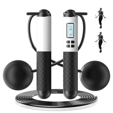 Imagem de Corda de pular sem fio 2 em 1 com contador corda de pular sem corda com contador inteligente bola de gravidade digital corda de pular com visor LCD corda de pular para adultos e crianças fitness