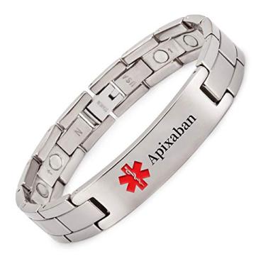 Imagem de EnerMagiX Pulseira de alerta médico de titânio para homens e mulheres, Apixaban, hipoalergênica, pulseira de 21,5 cm (2001SA)