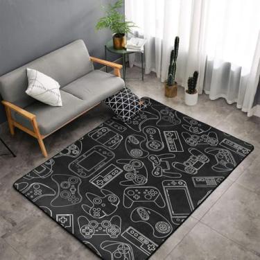 Imagem de Jbofyee Tapete de área de fundo preto com controle de videogame, antiderrapante, microfibra macia, lavável, tapetes internos para sala de estar, quarto, escritório, dormitório, decoração de casa, 152