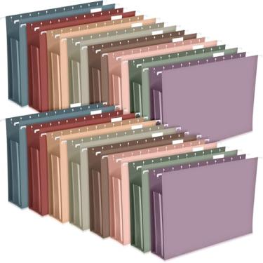 Imagem de 40 pastas de arquivo de plástico para pendurar, capacidade extra, pastas de arquivos suspensas, tamanho carta para armário de arquivo, organizador de documentos coloridos reforçados expansíveis para