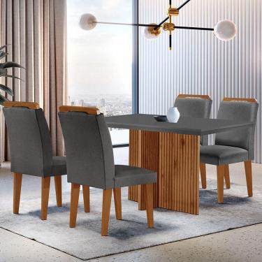 Imagem de Sala De Jantar Mesa Olímpia 120cm Mdf Canto Reto Com 4 Cadeiras Athenas Moderna Grafite Com Imbuia