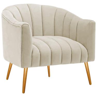 Imagem de Poltrona Decorativa Sala De Estar Recepção Senna Bouclé - Adj Decor Cor Bege