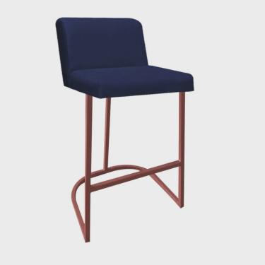 Imagem de Banqueta Com Encosto Noah Luxo Confort Bistrô Cozinha Ferro Bronze Corino Azul Marinho - Ahazzo Móveis