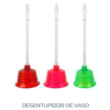 Imagem de Desentupidor de Vaso Sanitário Banheiro PVC/Borracha Cores Sortidas 13,8cmX49cm ULI092