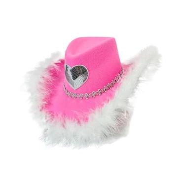 Imagem de Colaxi Chapéu de cowboy ocidental chapéu de jazz chapéu de cabeça respirável para concertos de noivado Performance de palco de Halloween, Rosa