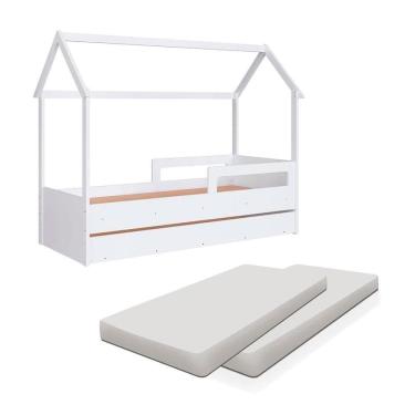 Imagem de Bicama Infantil Com 2 Colchões Solteiro Casinha Sonho Shop Jm Branco
